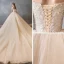Chic / Beautiful Champagne Wedding Dresses 2019 A-Line / Princess Off-The-Shoulder Short Sleeve Backless Appliques Lace Beading Pearl Glitter Tulle Royal Train Ruffle