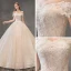 Chic / Beautiful Champagne Wedding Dresses 2019 A-Line / Princess Off-The-Shoulder Short Sleeve Backless Appliques Lace Beading Pearl Glitter Tulle Royal Train Ruffle