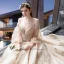 Étourdissant Champagne Robe De Mariée 2019 Princesse De l'épaule Gonflée 3/4 Manches Dos Nu Perlage Glitter Tulle Royal Train Volants