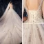 Luksusowe Kość Słoniowa Suknie Ślubne 2019 Princessa Przezroczyste Głęboki V-Szyja Bez Rękawów Bez Pleców Aplikacje Z Koronki Rhinestone Frezowanie Perła Cekinami Tiulowe Trenem Katedra Wzburzyć