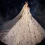 Luxus / Herrlich Ivory / Creme Brautkleider / Hochzeitskleider 2019 A Linie Off Shoulder Geschwollenes 3/4 Ärmel Rückenfreies Pailletten Star Glanz Tülle Perlenstickerei Kathedrale Schleppe Rüschen