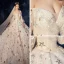 Luxus / Herrlich Ivory / Creme Brautkleider / Hochzeitskleider 2019 A Linie Off Shoulder Geschwollenes 3/4 Ärmel Rückenfreies Pailletten Star Glanz Tülle Perlenstickerei Kathedrale Schleppe Rüschen