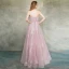 Elegant Blushing Pink Evening Dresses  2019 A-Line / Princess Spaghetti Straps Sleeveless Appliques Lace Floor-Length / Long Ruffle Backless Formal Dresses