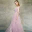 Elegant Blushing Pink Evening Dresses  2019 A-Line / Princess Spaghetti Straps Sleeveless Appliques Lace Floor-Length / Long Ruffle Backless Formal Dresses