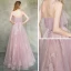 Elegant Blushing Pink Evening Dresses  2019 A-Line / Princess Spaghetti Straps Sleeveless Appliques Lace Floor-Length / Long Ruffle Backless Formal Dresses