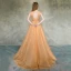 Illusion Orange Transparentes Robe De Soirée 2019 Princesse Encolure Carrée Sans Manches Appliques En Dentelle Ceinture Train De Balayage Volants Dos Nu Robe De Ceremonie
