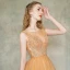 Illusion Orange Transparentes Robe De Soirée 2019 Princesse Encolure Carrée Sans Manches Appliques En Dentelle Ceinture Train De Balayage Volants Dos Nu Robe De Ceremonie