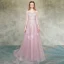 Élégant Rougissant Rose Robe De Soirée 2019 Princesse De l'épaule Transparentes Gonflée Manches Longues Appliques En Dentelle Fleur Perlage Train De Balayage Volants Dos Nu Robe De Ceremonie