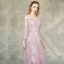 Élégant Rougissant Rose Robe De Soirée 2019 Princesse De l'épaule Transparentes Gonflée Manches Longues Appliques En Dentelle Fleur Perlage Train De Balayage Volants Dos Nu Robe De Ceremonie