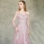 Élégant Rougissant Rose Robe De Soirée 2019 Princesse De l'épaule Transparentes Gonflée Manches Longues Appliques En Dentelle Fleur Perlage Train De Balayage Volants Dos Nu Robe De Ceremonie