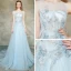 Élégant Bleu Ciel Transparentes Robe De Soirée 2019 Princesse Encolure Dégagée Sans Manches Appliques En Dentelle Plumes Perlage Perle Train De Balayage Volants Dos Nu Robe De Ceremonie