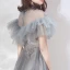 Vintage / Originale Élégant Gris Transparentes Robe De Soirée 2019 Princesse Col Haut Manches Courtes Appliques En Dentelle Perlage Longue Volants Dos Nu Robe De Ceremonie