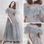 Vintage / Originale Élégant Gris Transparentes Robe De Soirée 2019 Princesse Col Haut Manches Courtes Appliques En Dentelle Perlage Longue Volants Dos Nu Robe De Ceremonie