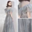 Vintage / Originale Élégant Gris Transparentes Robe De Soirée 2019 Princesse Col Haut Manches Courtes Appliques En Dentelle Perlage Longue Volants Dos Nu Robe De Ceremonie