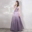 Schöne Lavendel Farbverlauf Violett Abendkleider 2019 A Linie Off Shoulder Kurze Ärmel Perlenstickerei Lange Rüschen Rückenfreies Festliche Kleider