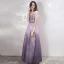 Schöne Lavendel Farbverlauf Violett Abendkleider 2019 A Linie Off Shoulder Kurze Ärmel Perlenstickerei Lange Rüschen Rückenfreies Festliche Kleider
