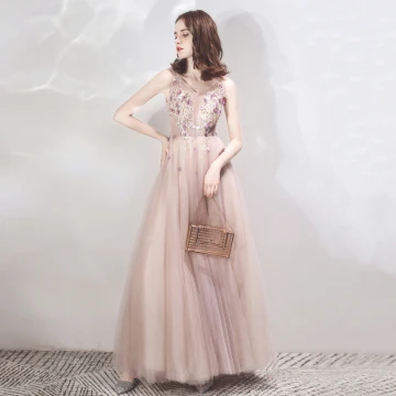 Chic Beautiful Lilac Evening Dresses 2019 A Line Princess See Through Deep V Neck Sleeveless Appliques Flower Beading Floor Length Long Ruffle Backless Formal Dresses