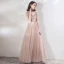 Chic / Beautiful Lilac Evening Dresses  2019 A-Line / Princess See-through Deep V-Neck Sleeveless Appliques Flower Beading Floor-Length / Long Ruffle Backless Formal Dresses