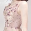 Chic / Beautiful Lilac Evening Dresses  2019 A-Line / Princess See-through Deep V-Neck Sleeveless Appliques Flower Beading Floor-Length / Long Ruffle Backless Formal Dresses