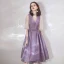 Bling Bling Lavande de retour Robe De Graduation 2019 Princesse Encolure Dégagée Manches de cloche Faux Diamant Glitter Polyester Thé Longueur Volants Dos Nu Robe De Ceremonie