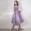 Bling Bling Lavande de retour Robe De Graduation 2019 Princesse Encolure Dégagée Manches de cloche Faux Diamant Glitter Polyester Thé Longueur Volants Dos Nu Robe De Ceremonie