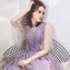 Bling Bling Lavande de retour Robe De Graduation 2019 Princesse Encolure Dégagée Manches de cloche Faux Diamant Glitter Polyester Thé Longueur Volants Dos Nu Robe De Ceremonie
