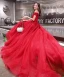 Modest / Simple Burgundy Evening Dresses  2019 A-Line / Princess Off-The-Shoulder Short Sleeve Glitter Tulle Court Train Ruffle Backless Formal Dresses