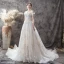 Elegant Champagne Wedding Dresses 2019 A-Line / Princess Off-The-Shoulder Short Sleeve Backless Beading Pearl Appliques Lace Flower Court Train Ruffle