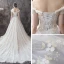 Elegant Champagne Wedding Dresses 2019 A-Line / Princess Off-The-Shoulder Short Sleeve Backless Beading Pearl Appliques Lace Flower Court Train Ruffle