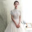 Vintage Champagner Spitze Brautkleider / Hochzeitskleider 2019 A Linie Off Shoulder Kurze Ärmel Rückenfreies Herzförmig Perlenstickerei Kapelle-Schleppe Rüschen