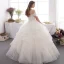 Affordable Champagne Outdoor / Garden Wedding Dresses 2019 A-Line / Princess Off-The-Shoulder Short Sleeve Backless Appliques Lace Beading Glitter Sequins Floor-Length / Long Ruffle