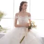 Affordable Champagne Outdoor / Garden Wedding Dresses 2019 A-Line / Princess Off-The-Shoulder Short Sleeve Backless Appliques Lace Beading Glitter Sequins Floor-Length / Long Ruffle