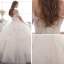 Affordable Champagne Outdoor / Garden Wedding Dresses 2019 A-Line / Princess Off-The-Shoulder Short Sleeve Backless Appliques Lace Beading Glitter Sequins Floor-Length / Long Ruffle