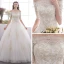 Affordable Ivory Outdoor / Garden Wedding Dresses 2019 A-Line / Princess Off-The-Shoulder 1/2 Sleeves Backless Appliques Lace Glitter Sequins Floor-Length / Long Ruffle