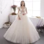 Affordable Champagne Outdoor / Garden Wedding Dresses 2019 A-Line / Princess See-through Deep V-Neck Bell sleeves Backless Appliques Lace Beading Floor-Length / Long Ruffle
