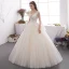 Affordable Champagne Outdoor / Garden Wedding Dresses 2019 A-Line / Princess See-through Deep V-Neck Bell sleeves Backless Appliques Lace Beading Floor-Length / Long Ruffle