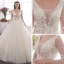 Affordable Champagne Outdoor / Garden Wedding Dresses 2019 A-Line / Princess See-through Deep V-Neck Bell sleeves Backless Appliques Lace Beading Floor-Length / Long Ruffle