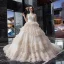 Fabelhaft Champagner Glanz Spitze Brautkleider / Hochzeitskleider 2019 Ballkleid Durchsichtige Stehkragen Ärmellos Rückenfreies Perlenstickerei Kathedrale Schleppe Rüschen