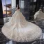 Fabelhaft Champagner Glanz Spitze Brautkleider / Hochzeitskleider 2019 Ballkleid Durchsichtige Stehkragen Ärmellos Rückenfreies Perlenstickerei Kathedrale Schleppe Rüschen