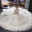 Fabelhaft Champagner Glanz Spitze Brautkleider / Hochzeitskleider 2019 Ballkleid Durchsichtige Stehkragen Ärmellos Rückenfreies Perlenstickerei Kathedrale Schleppe Rüschen