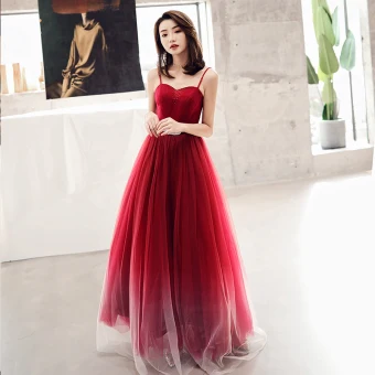Élégant Bordeaux Robe De Soirée 2019 Princesse Bretelles Spaghetti Sans Manches Faux Diamant Métal Ceinture Longue Volants Dos Nu Robe De Ceremonie