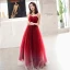 Élégant Bordeaux Robe De Soirée 2019 Princesse Bretelles Spaghetti Sans Manches Faux Diamant Métal Ceinture Longue Volants Dos Nu Robe De Ceremonie