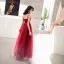 Élégant Bordeaux Robe De Soirée 2019 Princesse Bretelles Spaghetti Sans Manches Faux Diamant Métal Ceinture Longue Volants Dos Nu Robe De Ceremonie