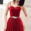 Élégant Bordeaux Robe De Soirée 2019 Princesse Bretelles Spaghetti Sans Manches Faux Diamant Métal Ceinture Longue Volants Dos Nu Robe De Ceremonie