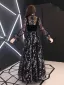 Bling Bling Noire Transparentes Robe De Soirée 2019 Princesse Col Haut Gonflée Manches Longues Glitter Paillettes Longue Volants Robe De Ceremonie