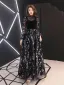 Bling Bling Noire Transparentes Robe De Soirée 2019 Princesse Col Haut Gonflée Manches Longues Glitter Paillettes Longue Volants Robe De Ceremonie