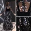 Bling Bling Noire Transparentes Robe De Soirée 2019 Princesse Col Haut Gonflée Manches Longues Glitter Paillettes Longue Volants Robe De Ceremonie