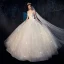 Elegant Elfenben Hage / utendørs Brudekjoler 2019 Ballkjole Kjæreste Uten Ermer Ryggløse Appliques Blonder Perle Glitter Tyll Lange Buste