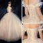 Elegante Ivory / Creme Garten / Im Freien Brautkleider / Hochzeitskleider 2019 Prinzessin Off Shoulder Kurze Ärmel Rückenfreies Pailletten Perlenstickerei Lange Rüschen