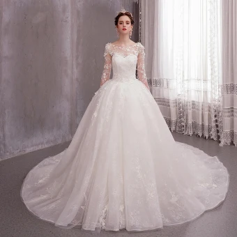 Fée Des Fleurs Ivoire Transparentes Robe De Mariée 2019 Robe Boule Encolure Dégagée Manches Longues Dos Nu Appliques Fleur Perlage Perle Glitter Tulle Chapel Train Volants
